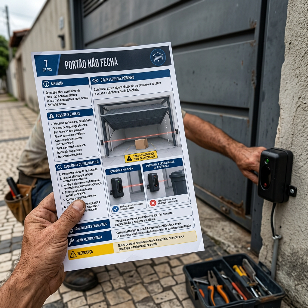 Ficha impressa usada para verificar a fotocélula do portão